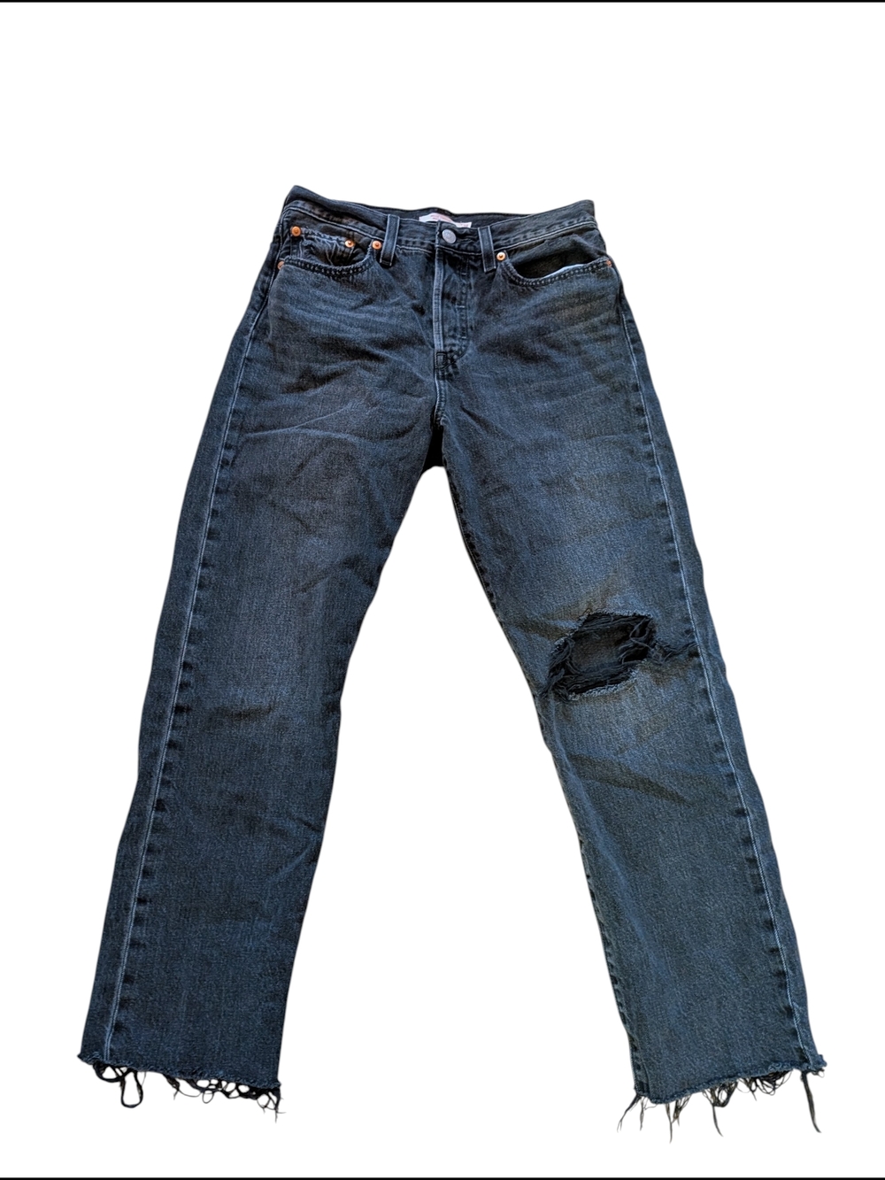 Men's Distressed Dark Blue Jeans - Casual Straight Fit